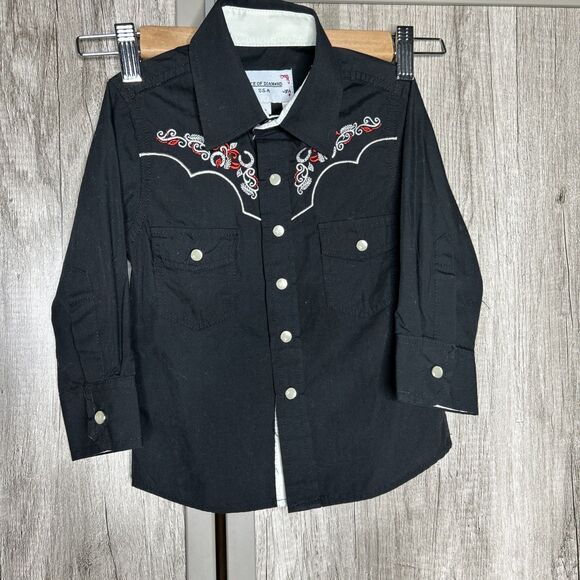 Ace Of Diamond Western Toddler Shirt Black Embroidered Long Sleeves Snaps Sz 2 - Picture 1 of 8